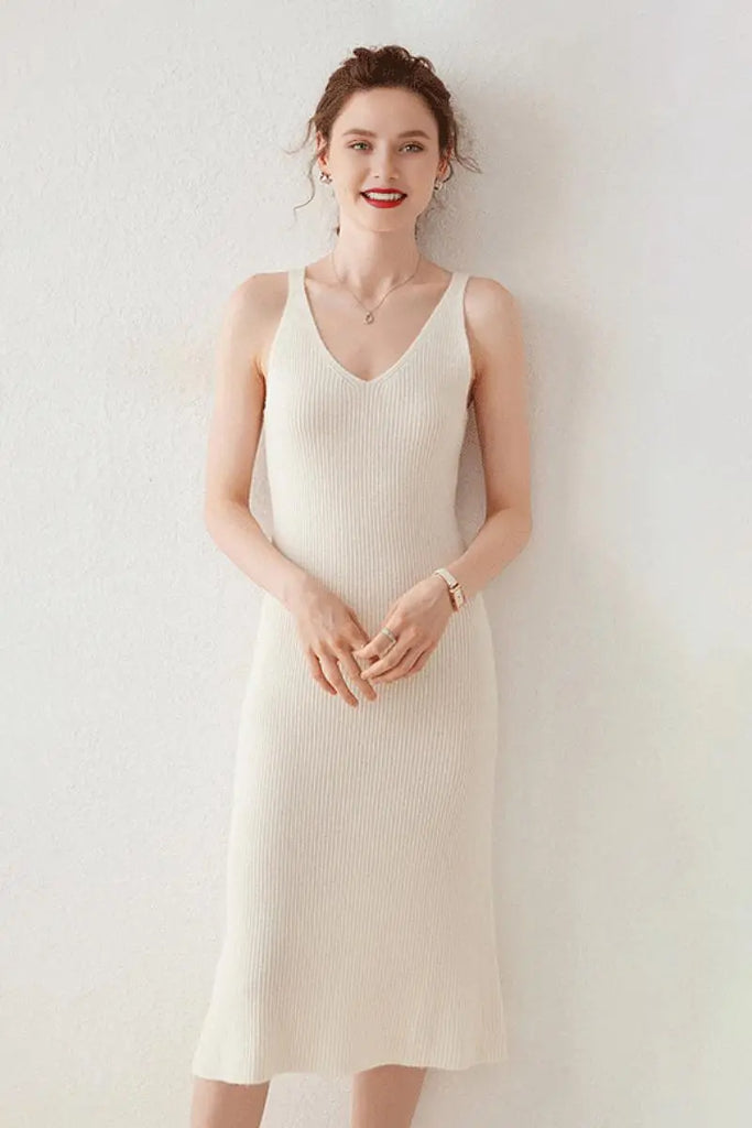 Fibflx Women's 100 Cashmere Sleeveless Rib-Knit Midi Sweater Dress