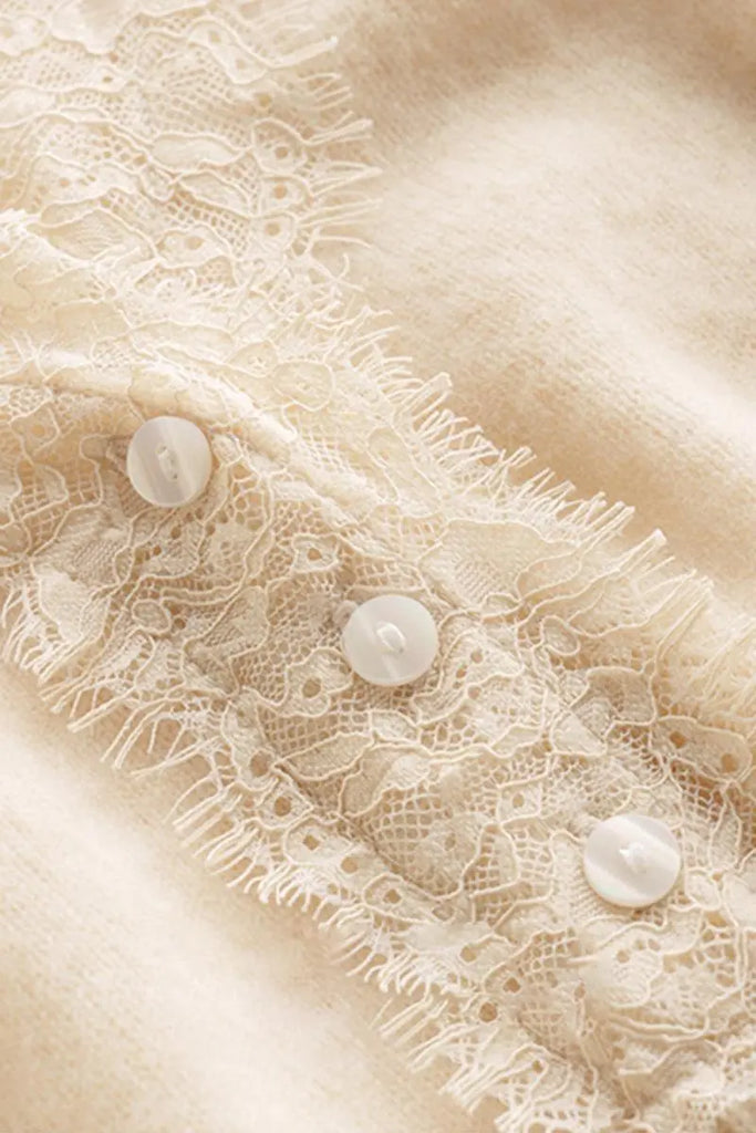 Fibflx Women's 100 Cashmere V-Neck Cardigan with Lace Trim