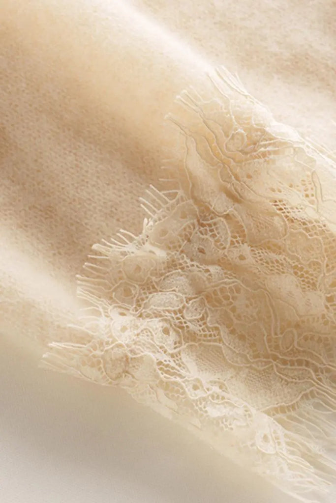 Fibflx Women's 100 Cashmere V-Neck Cardigan with Lace Trim