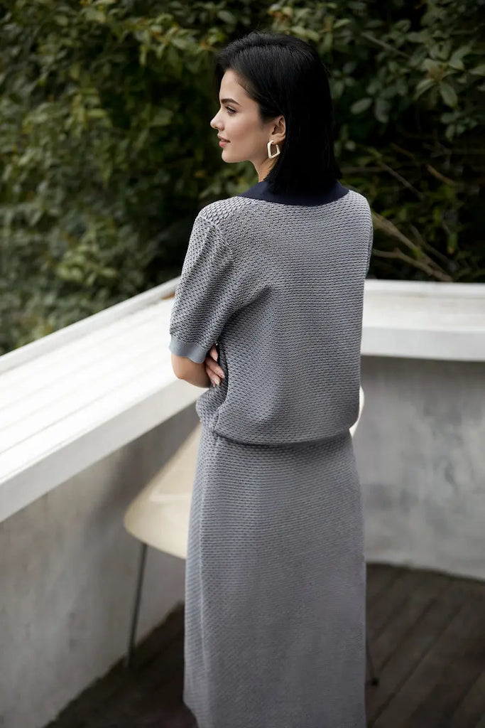 100 Cotton Grey Vintage Knit A Line Midi Skirt Fibflx