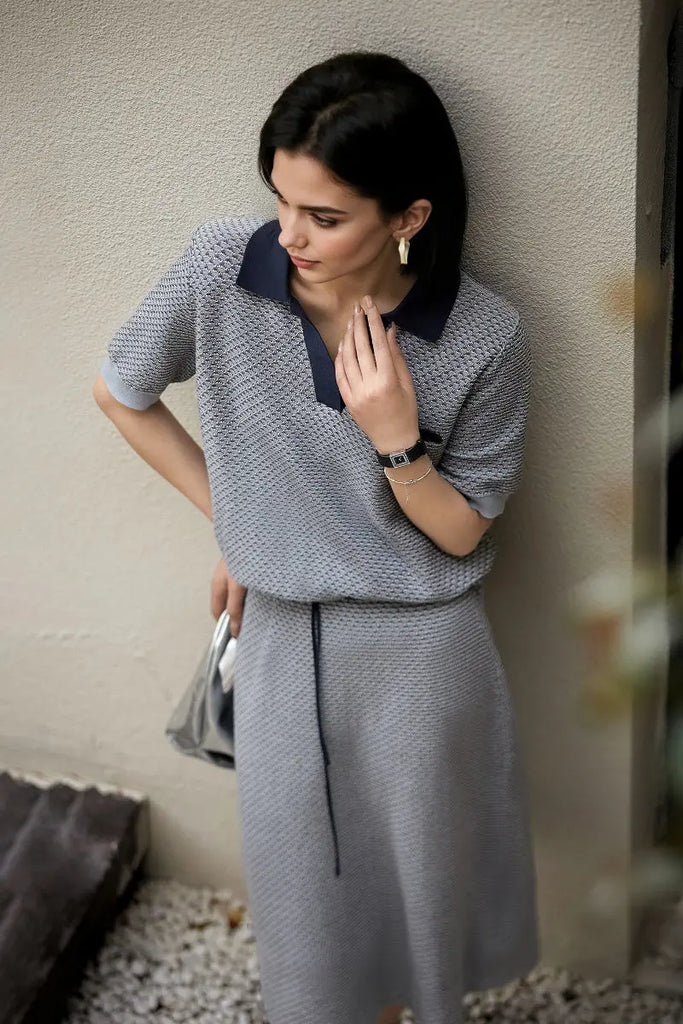 100 Cotton Grey Vintage Knit Polo T-shirt Fibflx