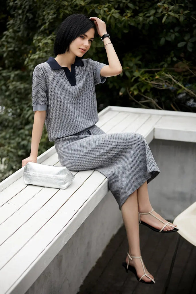 100 Cotton Grey Vintage Knit Polo T-shirt Fibflx