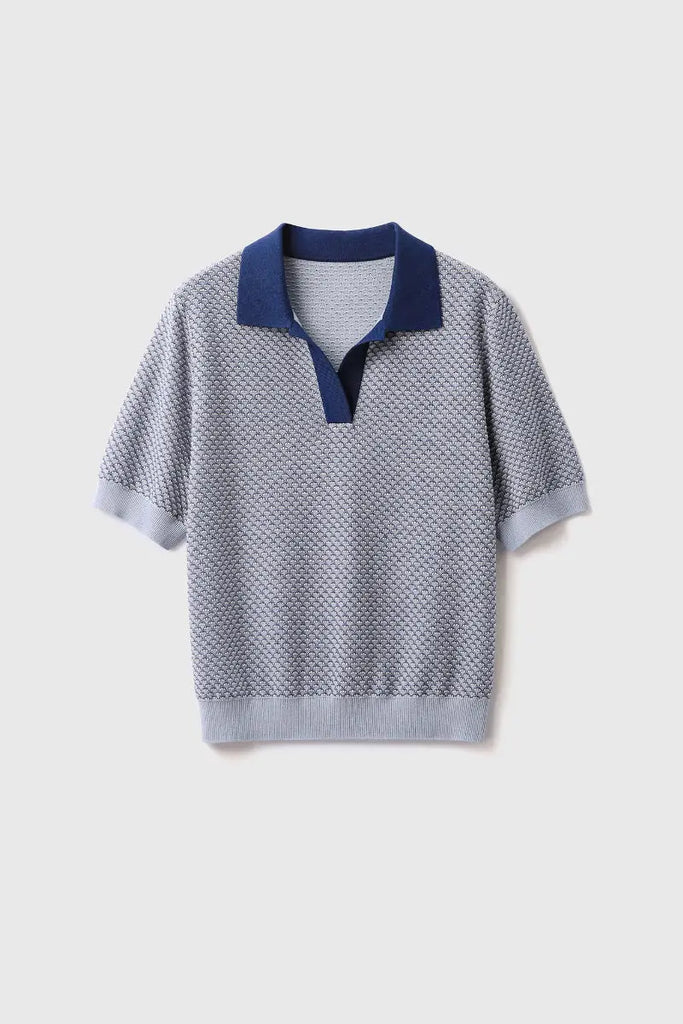 100 Cotton Grey Vintage Knit Polo T-shirt Fibflx