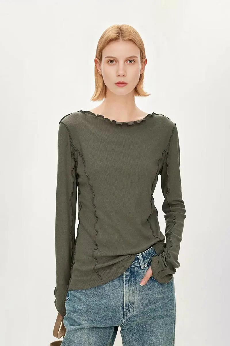 Fibflx Women's 100 Cotton Black Boat Neck Knit Top | White