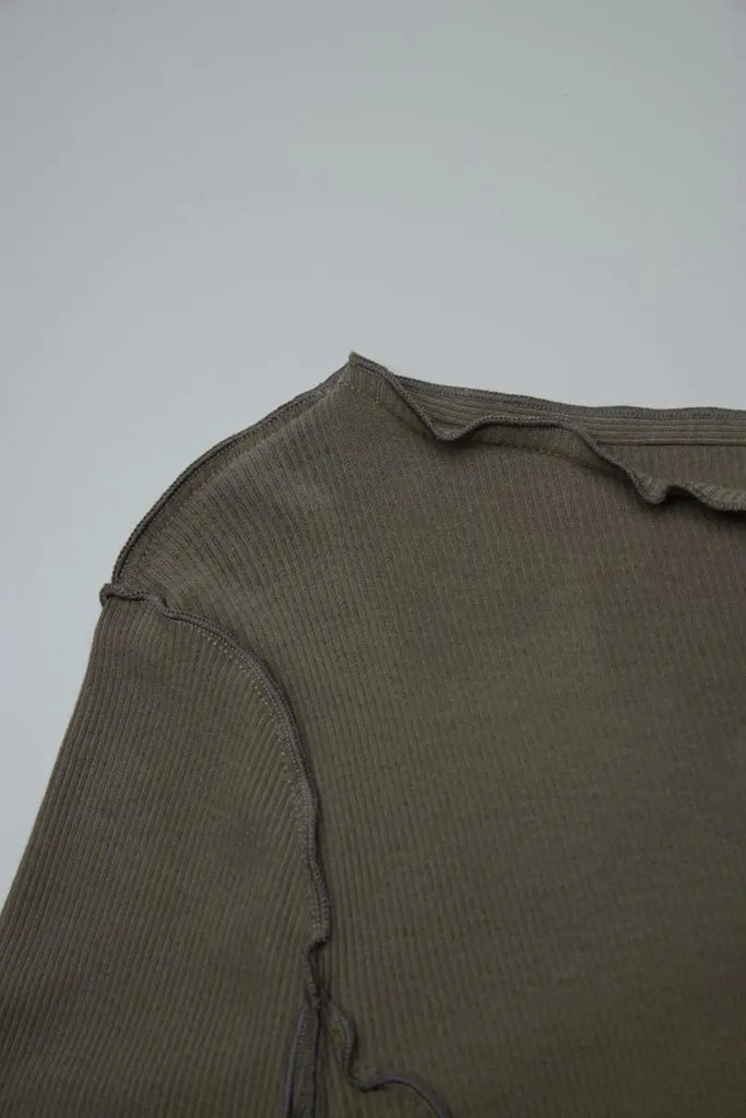 Fibflx Women's 100 Cotton Ribbed Knit Boat Neck Lettuce Trim Slim Fit Top