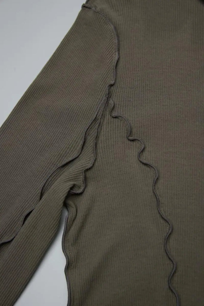 Fibflx Women's 100 Cotton Ribbed Knit Boat Neck Lettuce Trim Slim Fit Top