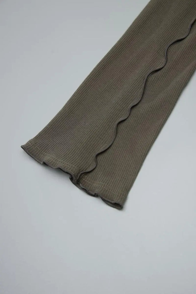 Fibflx Women's 100 Cotton Ribbed Knit Boat Neck Lettuce Trim Slim Fit Top