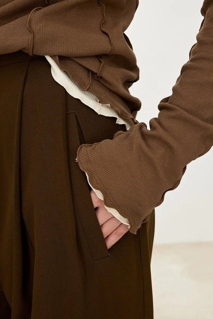 Fibflx Women's 100 Cotton Ribbed Knit Boat Neck Lettuce Trim Slim Fit Top