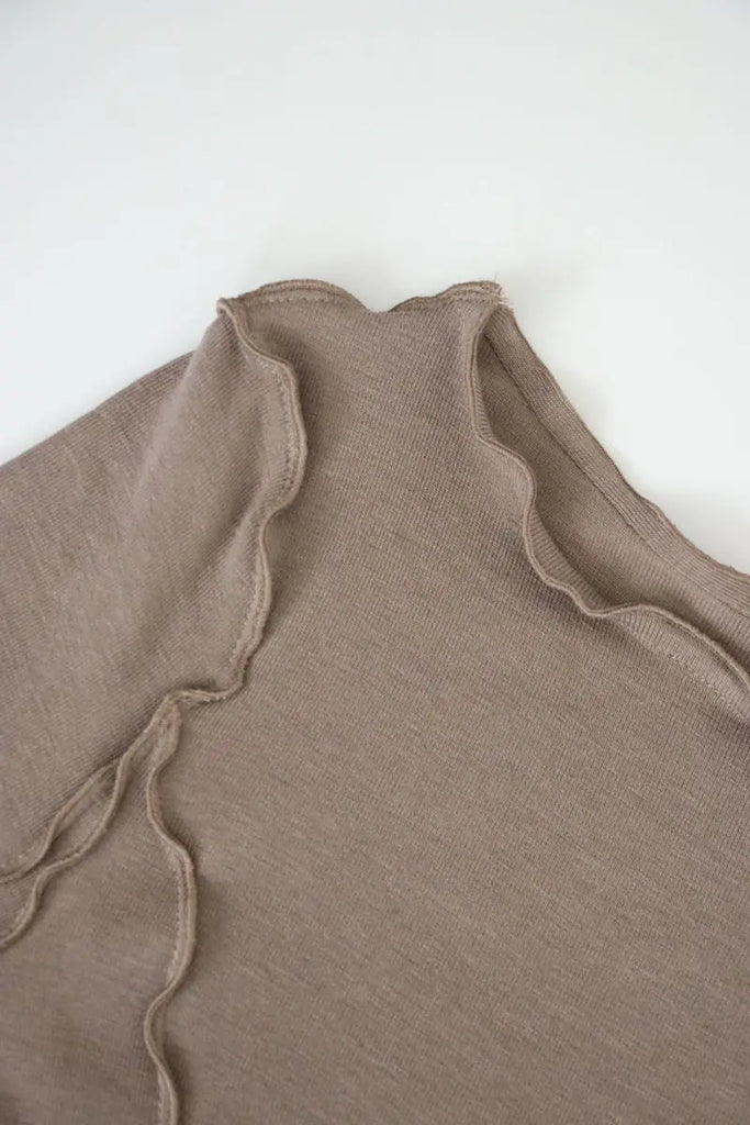 Fibflx Women's 100 Cotton Ribbed Knit Boat Neck Lettuce Trim Slim Fit Top