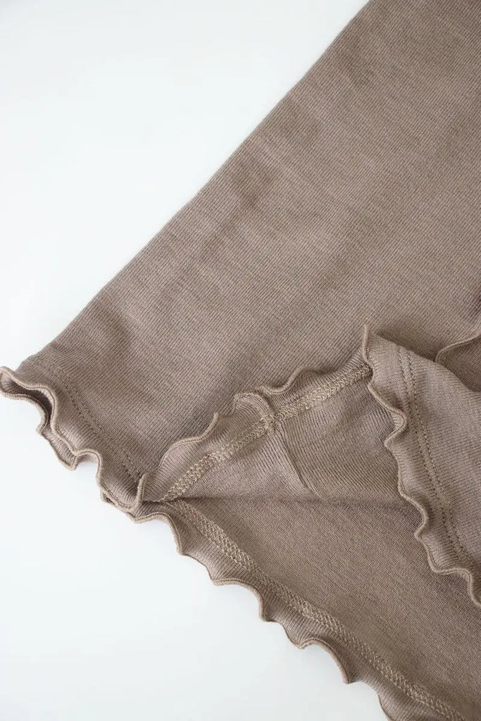 Fibflx Women's 100 Cotton Ribbed Knit Boat Neck Lettuce Trim Slim Fit Top