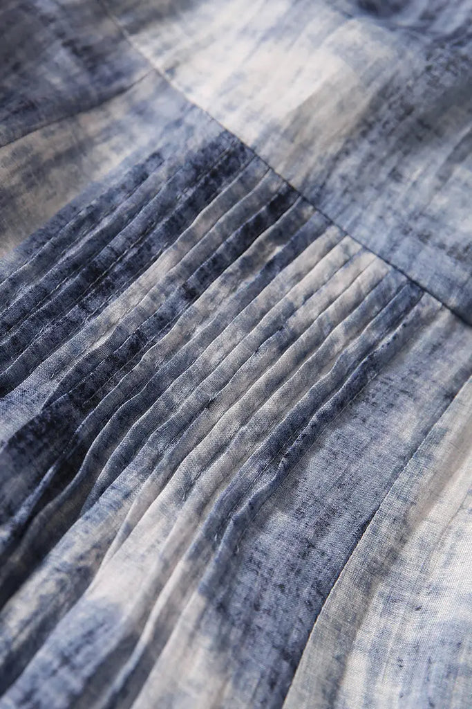 100-Count Fine Ramie Blue Tie Dye Spaghetti-Strap Maxi Dress - Fibflx