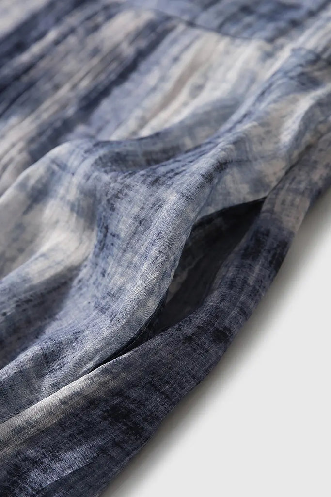 100-Count Fine Ramie Blue Tie Dye Spaghetti-Strap Maxi Dress - Fibflx