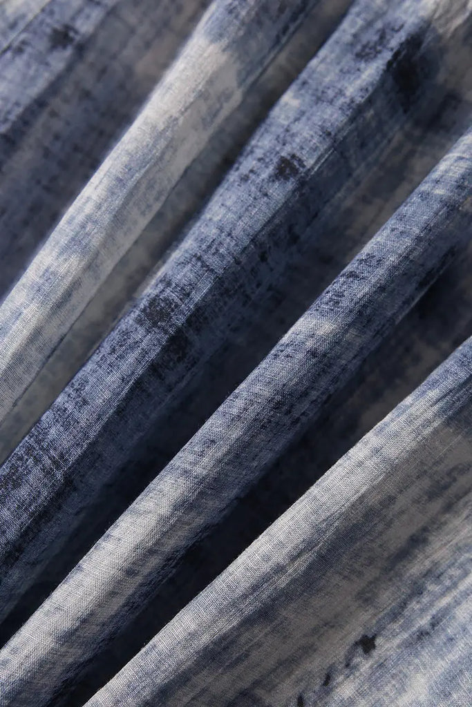 100-Count Fine Ramie Blue Tie Dye Spaghetti-Strap Maxi Dress - Fibflx