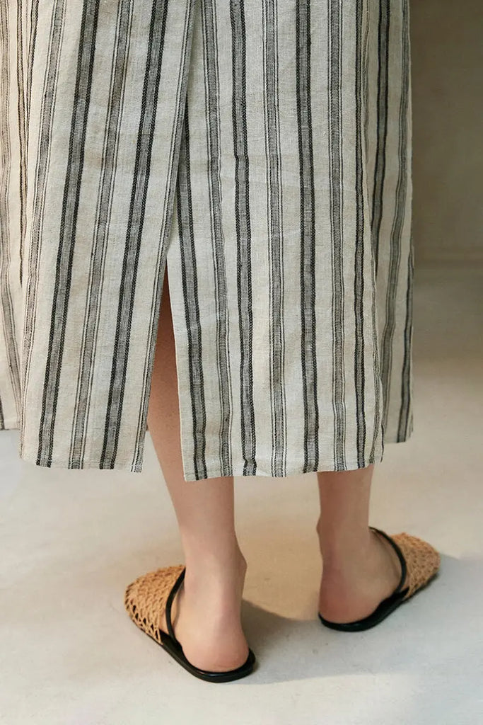 100 French Linen Striped Sleeveless Maxi Dress - Fibflx