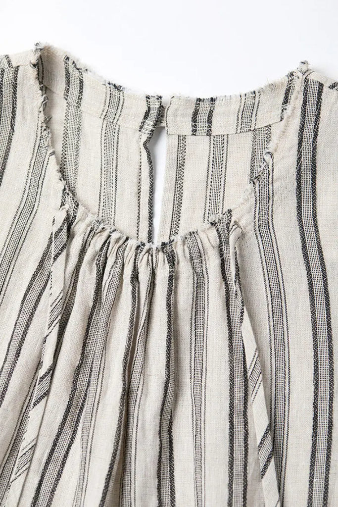 100 French Linen Striped Sleeveless Maxi Dress - Fibflx
