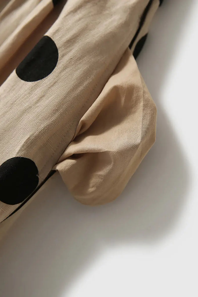 100 Linen Polka-Dot A-Line Midi Skirt - Fibflx