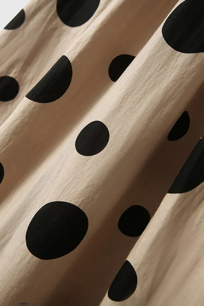 100 Linen Polka-Dot A-Line Midi Skirt - Fibflx