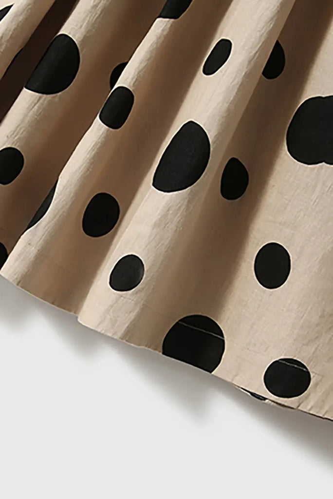 100 Linen Polka-Dot A-Line Midi Skirt - Fibflx