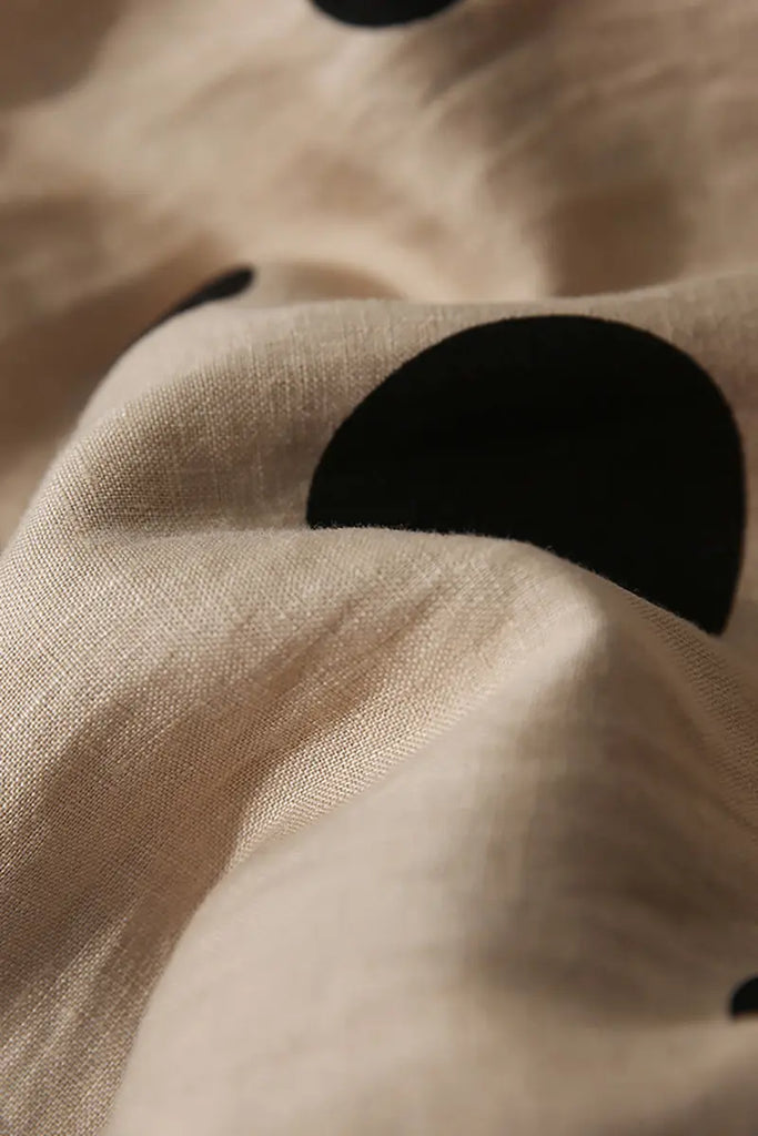 100 Linen Polka-Dot A-Line Midi Skirt - Fibflx