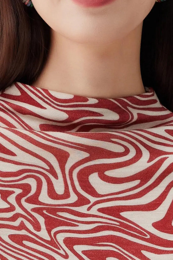 Fibflx Women's 100 Merino Wool Flower Printed Mock Neck Base Layer