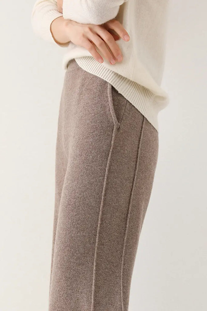 Fibflx Women's 100 Merino Wool Knit Wide Leg Lounge Pants with Side Slit