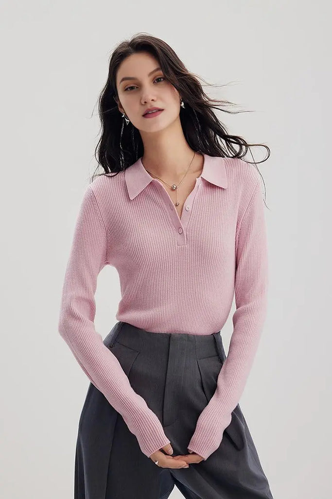 Fibflx Women's 100 Merino Wool Rib Knit Polo Base Layer