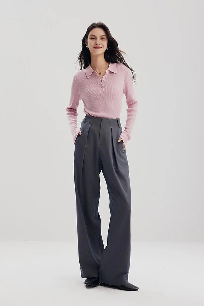 Fibflx Women's 100 Merino Wool Rib Knit Polo Base Layer