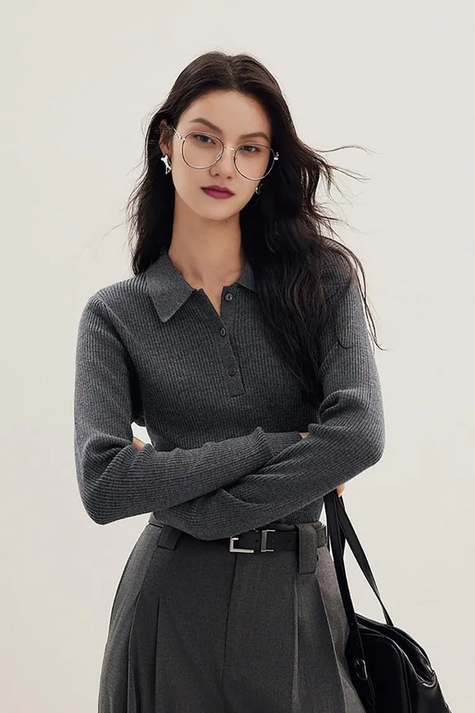 Fibflx Women's 100 Merino Wool Rib Knit Polo Base Layer