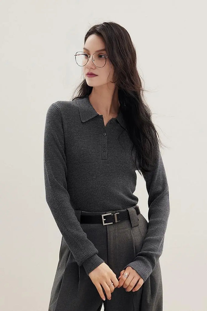 Fibflx Women's 100 Merino Wool Rib Knit Polo Base Layer