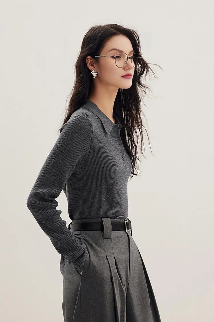 Fibflx Women's 100 Merino Wool Rib Knit Polo Base Layer