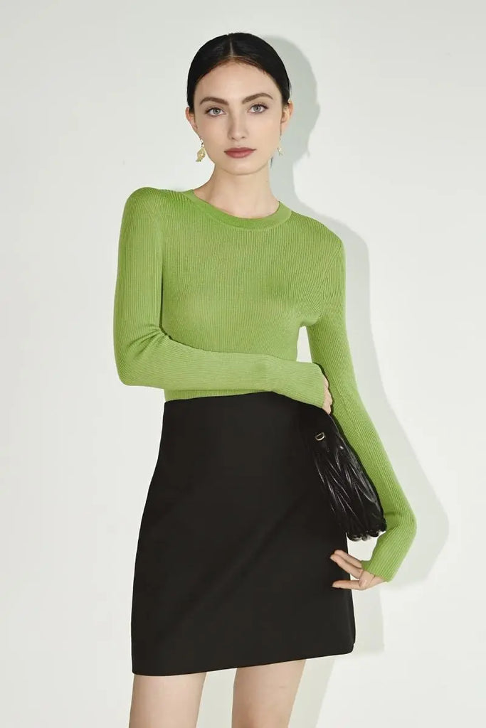 Fibflx Women's 100 Merino Wool Seamless Knit Crewneck Sweater