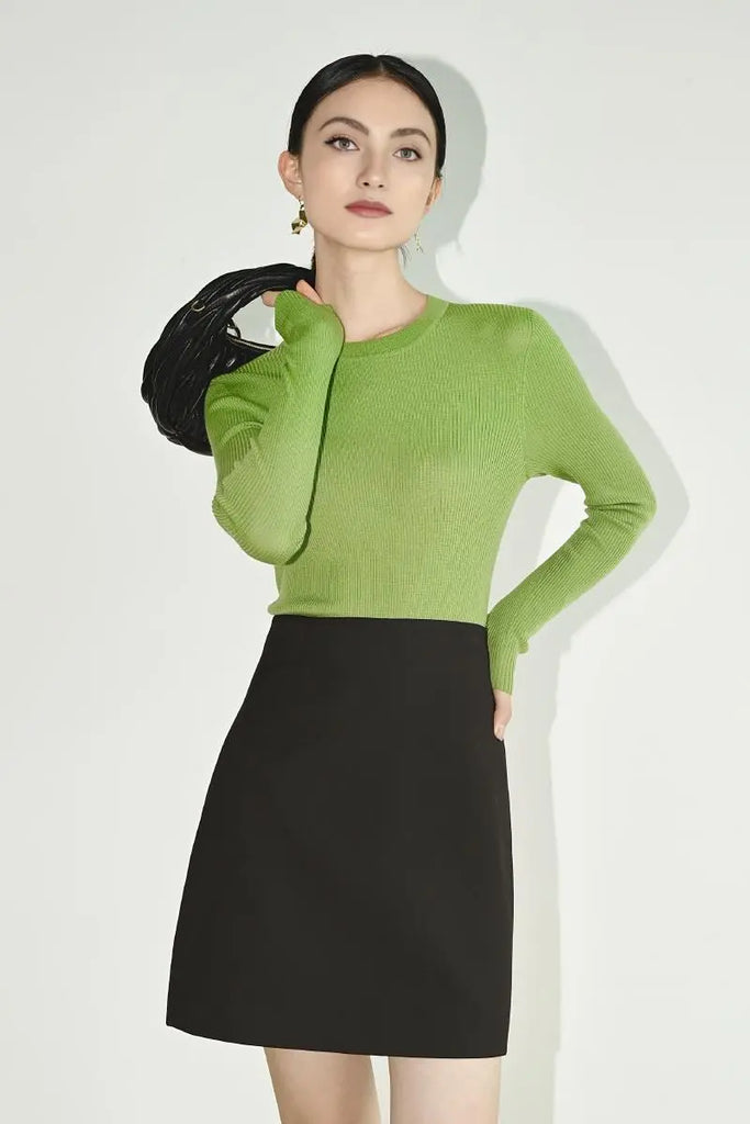 Fibflx Women's 100 Merino Wool Seamless Knit Crewneck Sweater