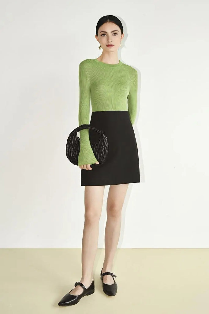 Fibflx Women's 100 Merino Wool Seamless Knit Crewneck Sweater