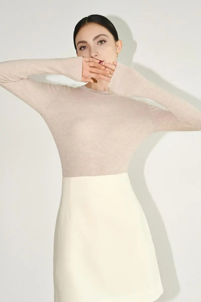 Fibflx Women's 100 Merino Wool Seamless Knit Crewneck Sweater