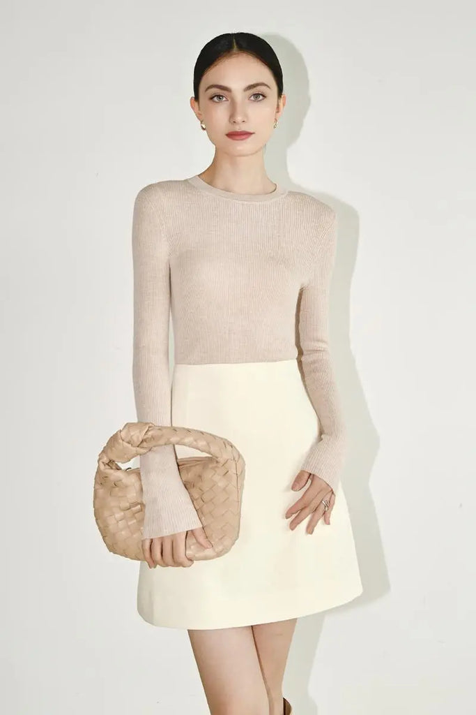 Fibflx Women's 100 Merino Wool Seamless Knit Crewneck Sweater