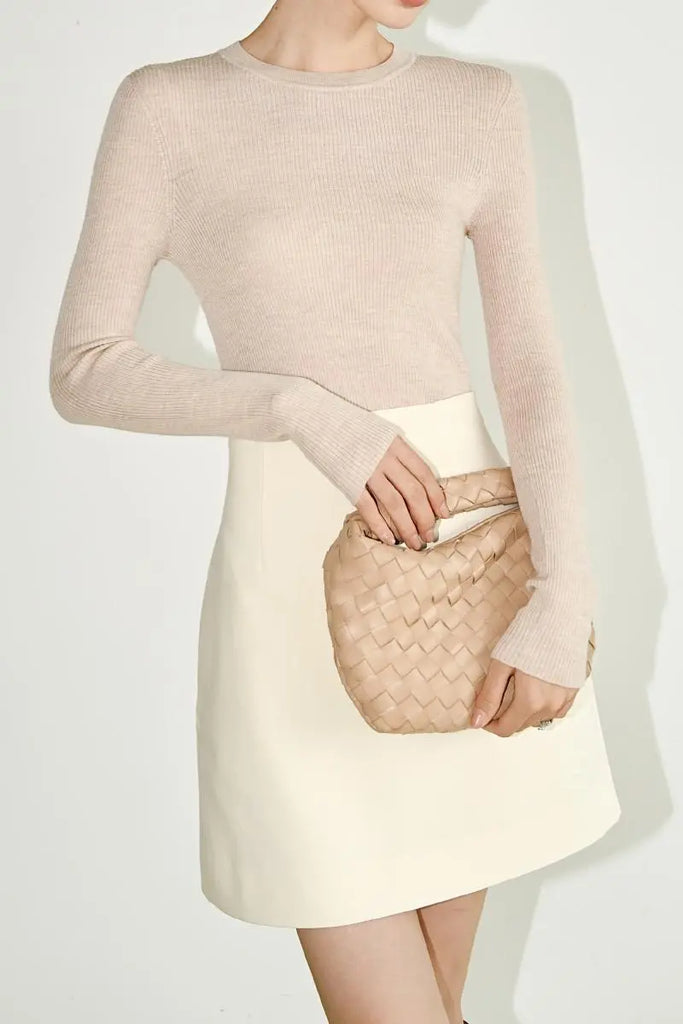 Fibflx Women's 100 Merino Wool Seamless Knit Crewneck Sweater