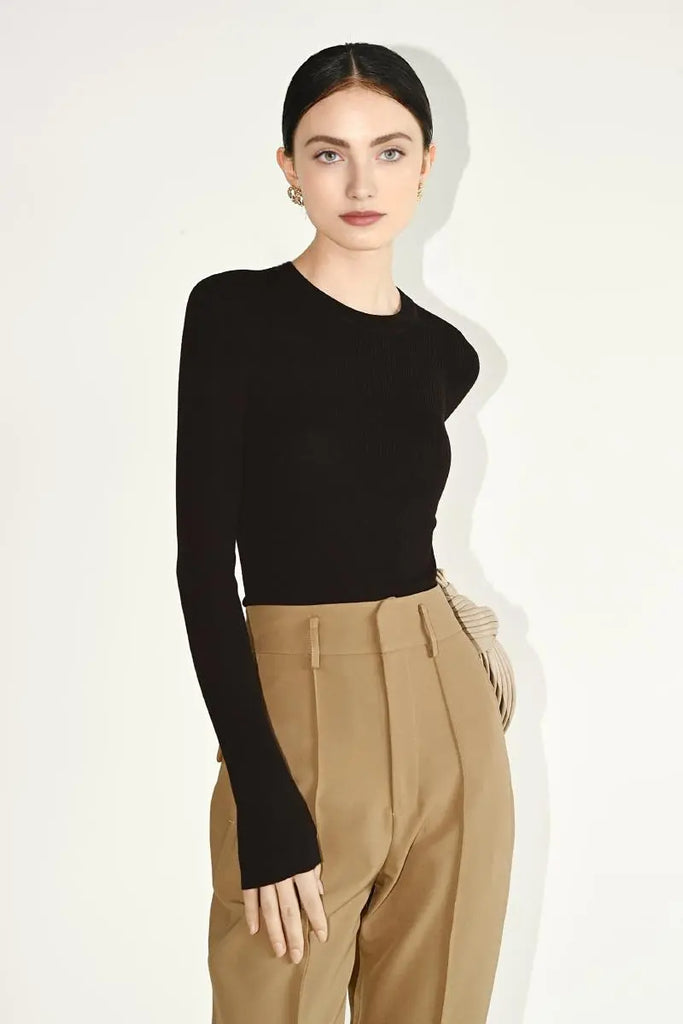 Fibflx Women's 100 Merino Wool Seamless Knit Crewneck Sweater