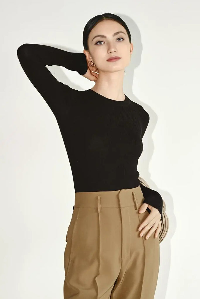 Fibflx Women's 100 Merino Wool Seamless Knit Crewneck Sweater