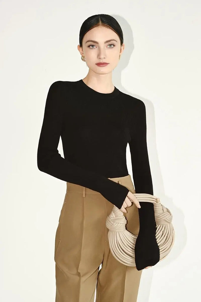 Fibflx Women's 100 Merino Wool Seamless Knit Crewneck Sweater