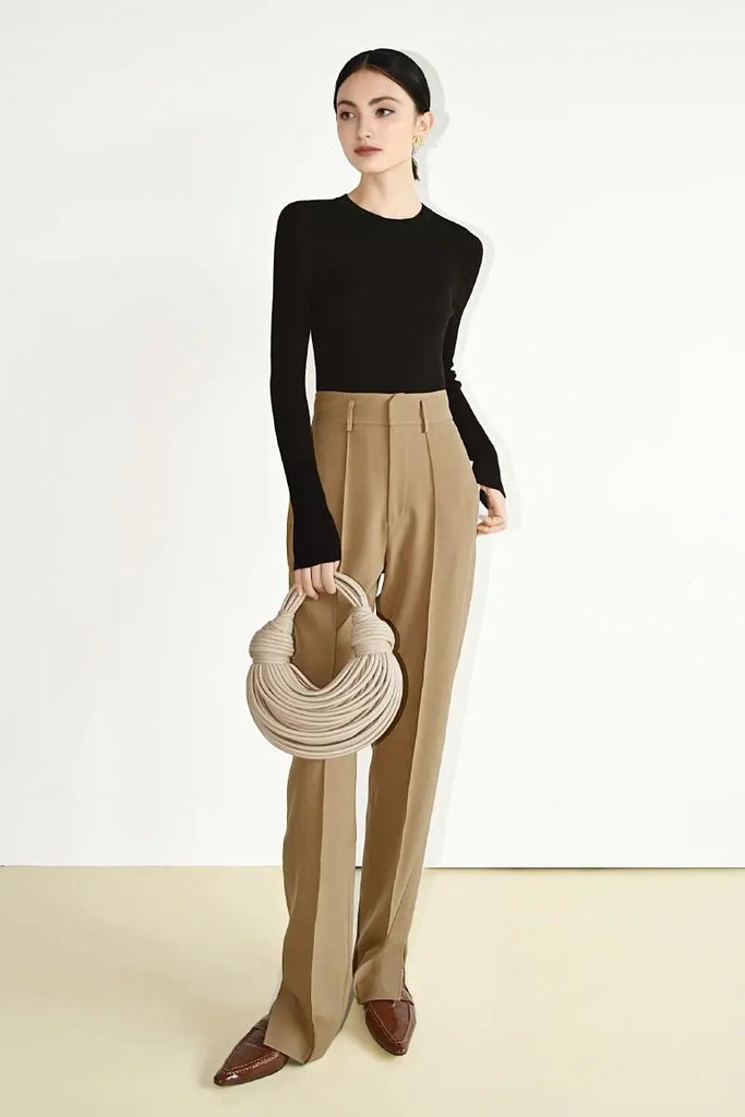 Fibflx Women's 100 Merino Wool Seamless Knit Crewneck Sweater