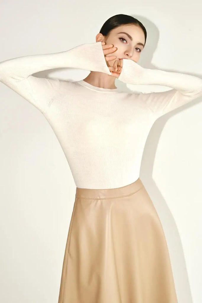 Fibflx Women's 100 Merino Wool Seamless Knit Crewneck Sweater