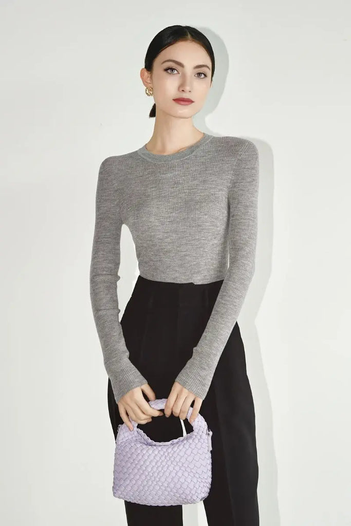 100 Merino Wool Seamless Knit Crewneck Sweater Fibflx