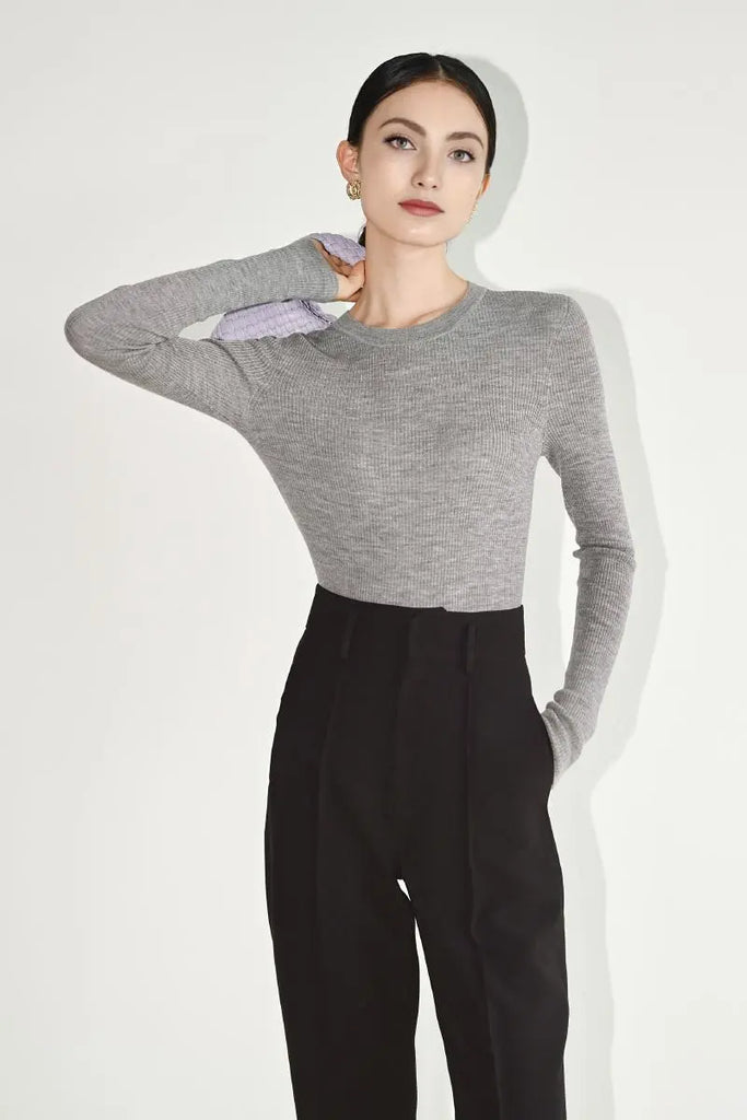 100 Merino Wool Seamless Knit Crewneck Sweater Fibflx