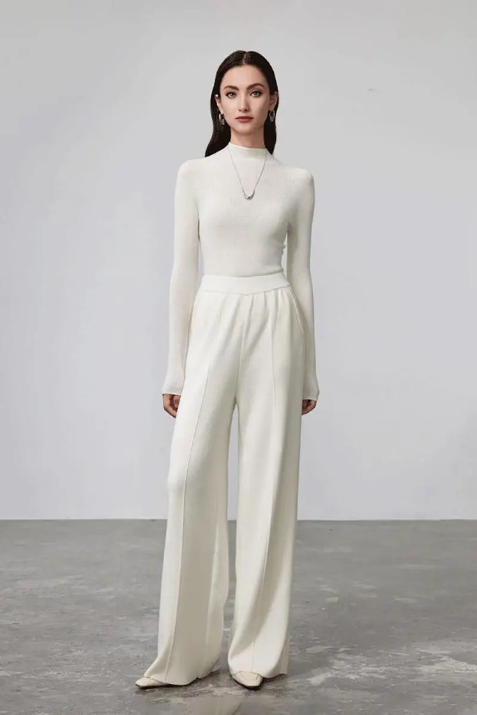 Fibflx Women's 100 Merino Wool Seamless Knit Mock Neck Sweater