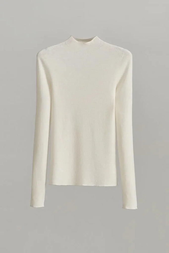 Fibflx Women's 100 Merino Wool Seamless Knit Mock Neck Sweater