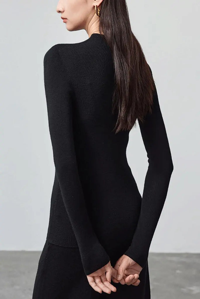 Fibflx Women's 100 Merino Wool Seamless Knit Mock Neck Sweater