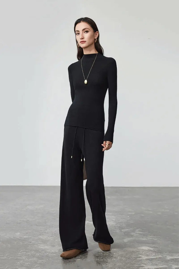 Fibflx Women's 100 Merino Wool Seamless Knit Mock Neck Sweater