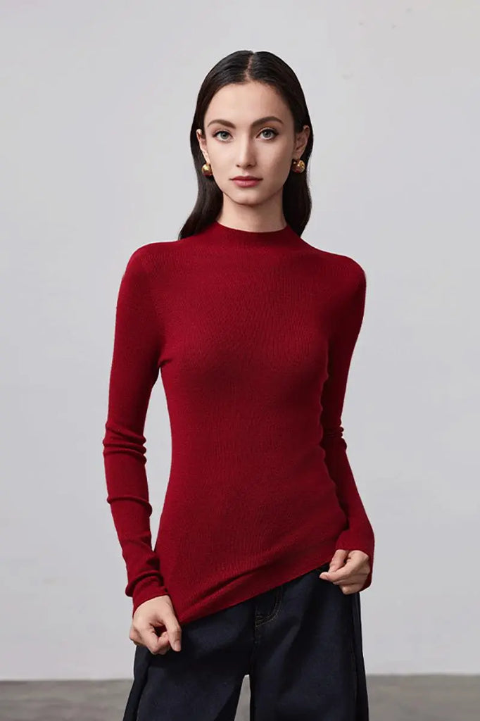 Fibflx Women's 100 Merino Wool Seamless Knit Mock Neck Sweater