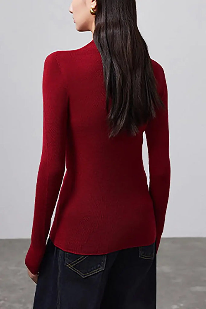 Fibflx Women's 100 Merino Wool Seamless Knit Mock Neck Sweater