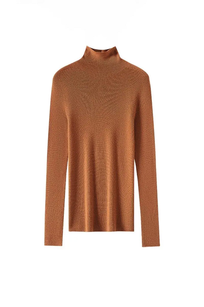 100 Merino Wool Seamless Knit Mock Neck Sweater Fibflx